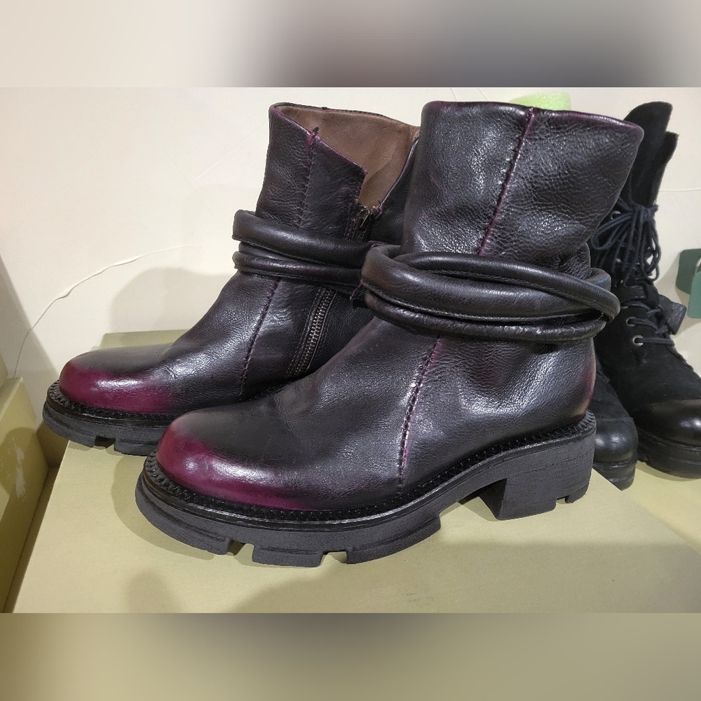 New A.S.98 Linder Women's Black Pink Leather Ankle Boots 37